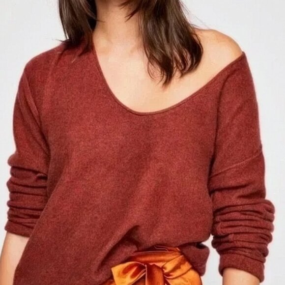 Free People Burnt Orange Forever Cashmere Sweater Boho Slouchy Size S - Picture 1 of 6